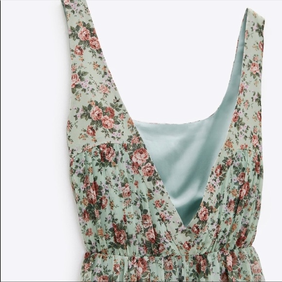 New Zara Floral Dress Green S - Picture 5 of 9